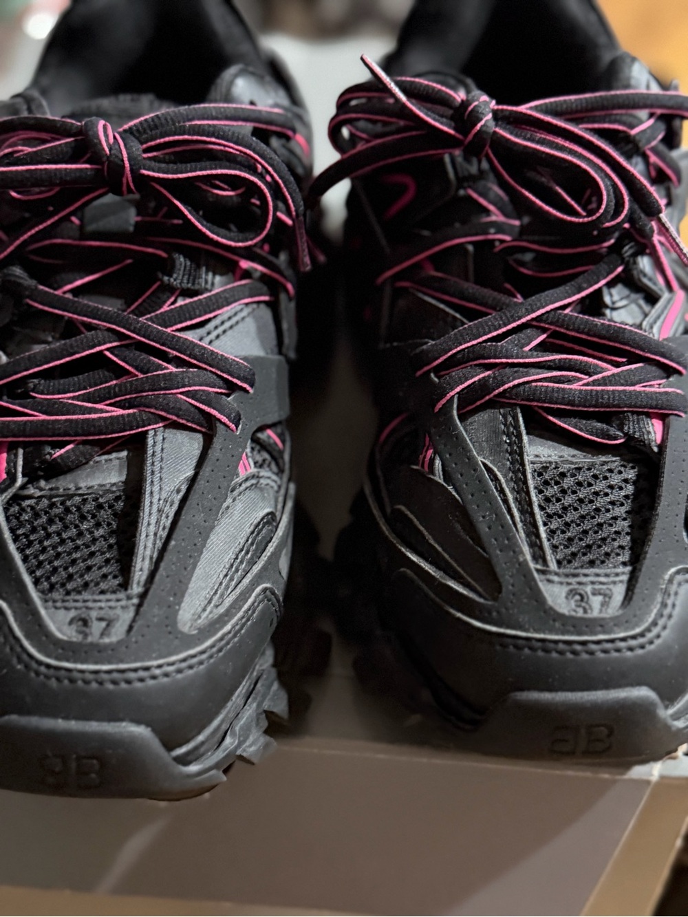 Balenciaga Black Sneakers with Pink Trim - Women's Chunky Runner